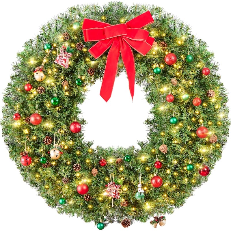 Yaheetech 48in Artificial Christmas Wreath Holiday Accent Decoration, Green - Green - 48″ × 11″ (Dia. ×H)