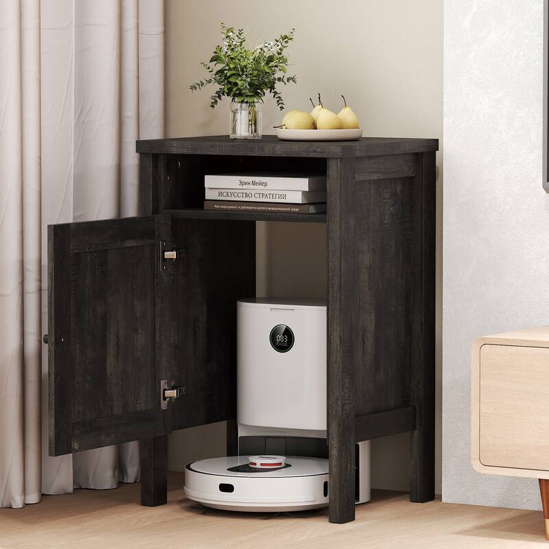 Gymax Robot Vacuum Stand Cabinet w/ Door & Open Shelf for Home Office