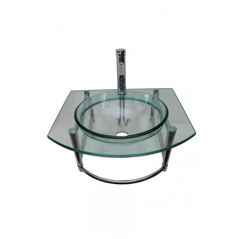 Glass Wall Mount Console Sink Haiku 23.75" with Chrome Faucet, Drain and Towel Bar Renovators Supply