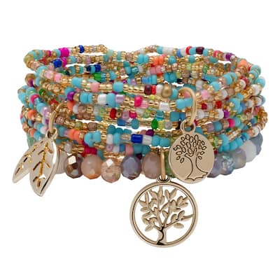 Victoria Townsend Gold Plated Leaf Charm Multi-color Bead Layering Bracelet