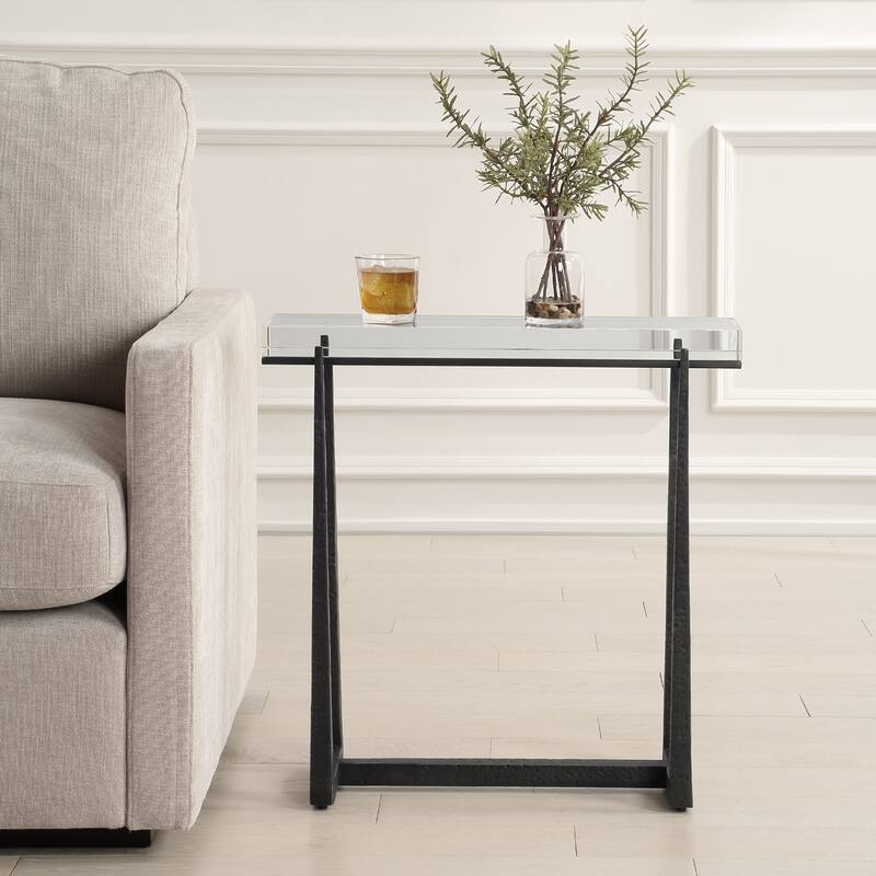 Iron Accent Table with Crystal Top - 24"
