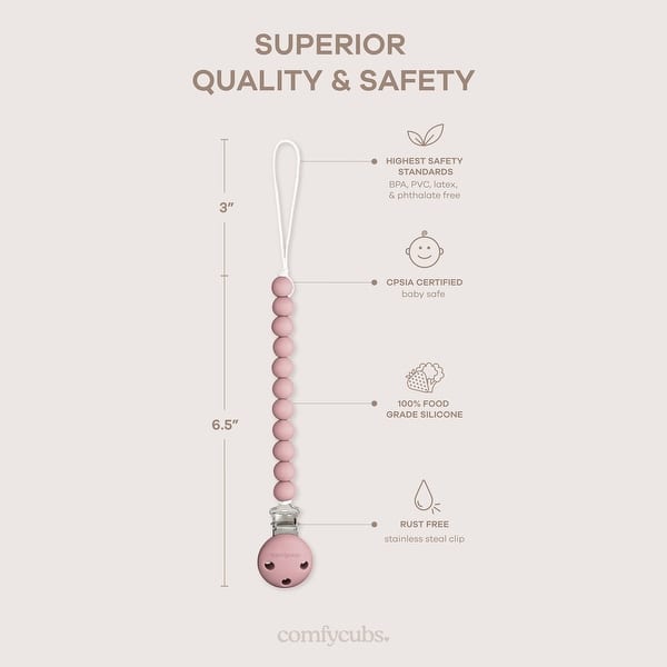 dimension image slide 6 of 10, Baby Pacifier Clips, 100% Food Grade Silicone by Comfy Cubs