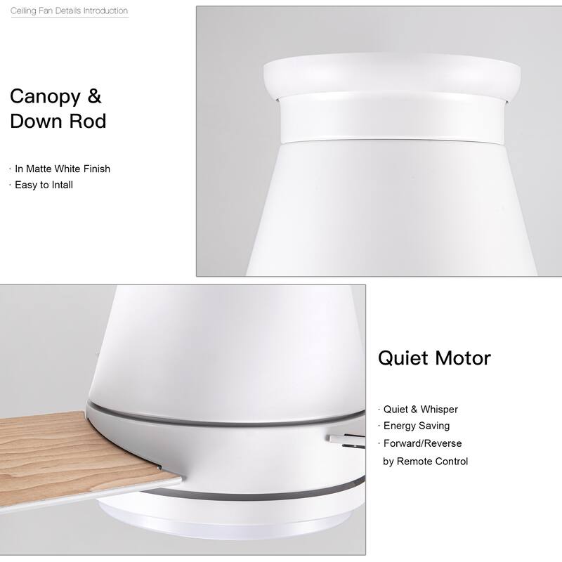 48" White Blades Lowe Profile Ceiling Fans with Light