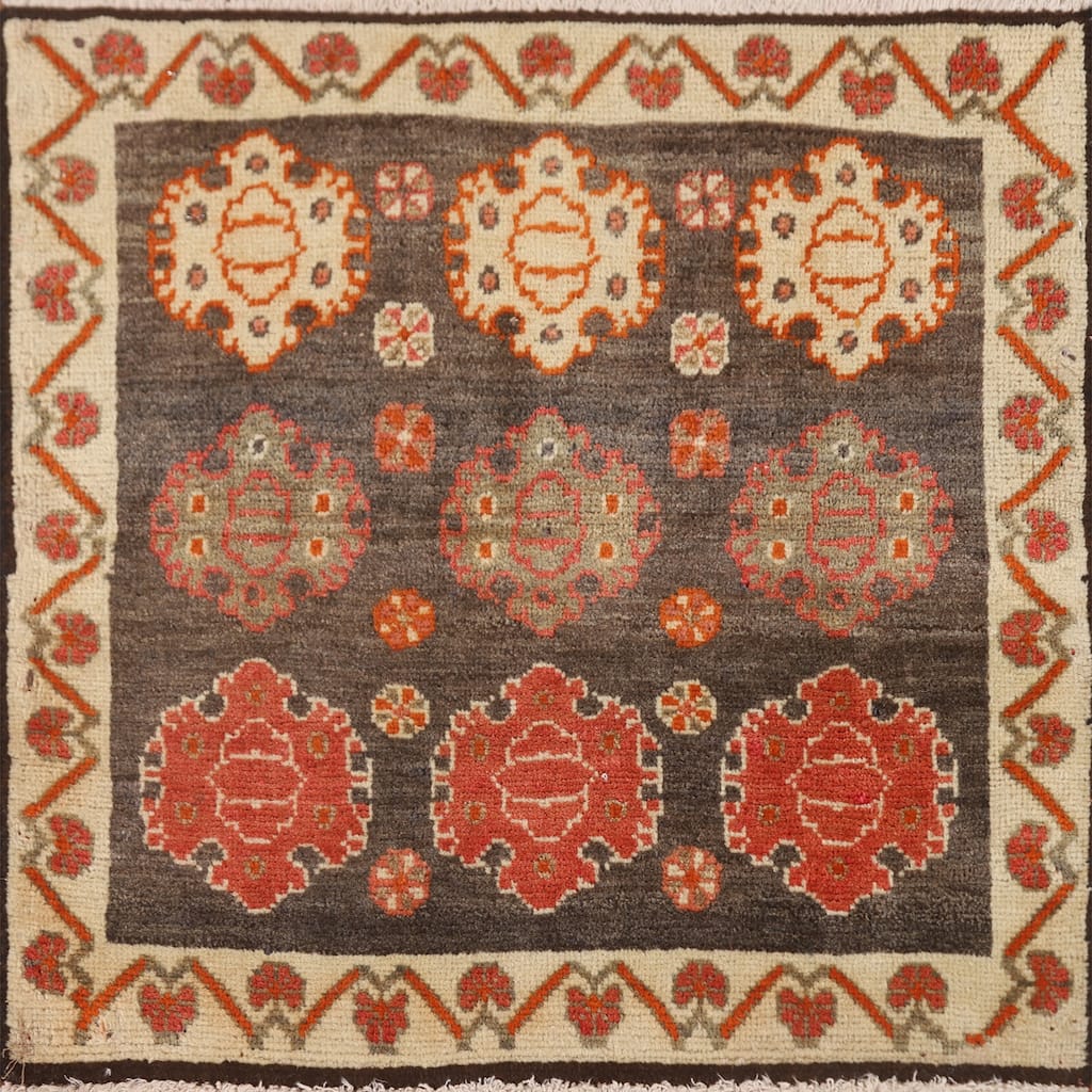Multi-Color Shiraz Persian Vintage Square Rug Handmade Wool Carpet - 2'1" x 1'10"