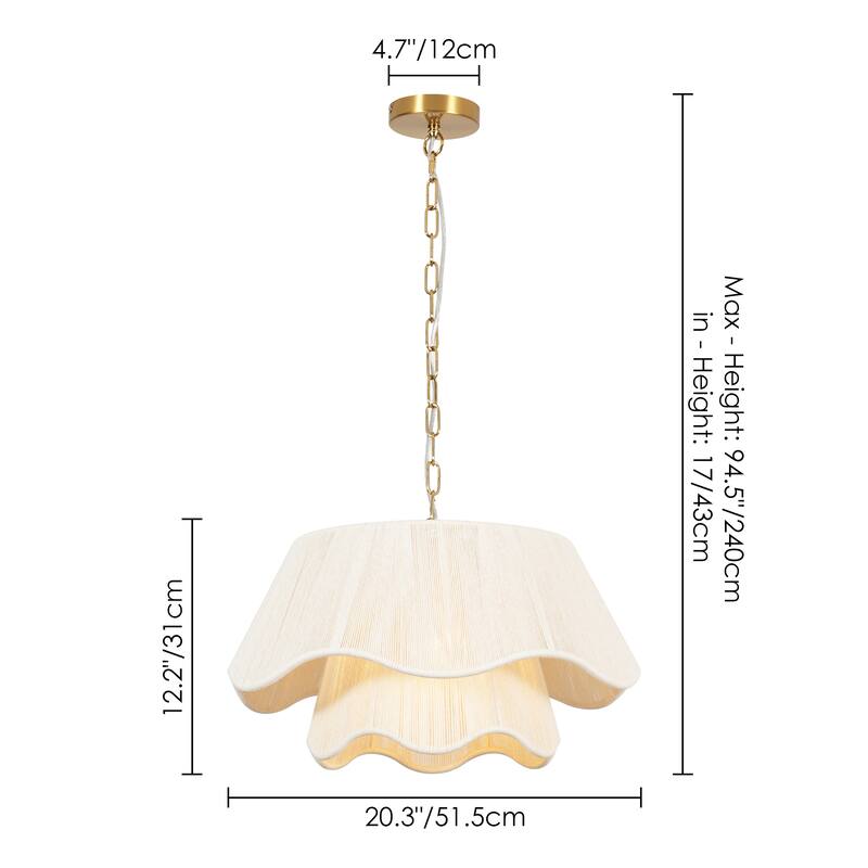 1-Light 20.3" W Modern Boho Double Tiered Fabric Shade chandelier for Living room