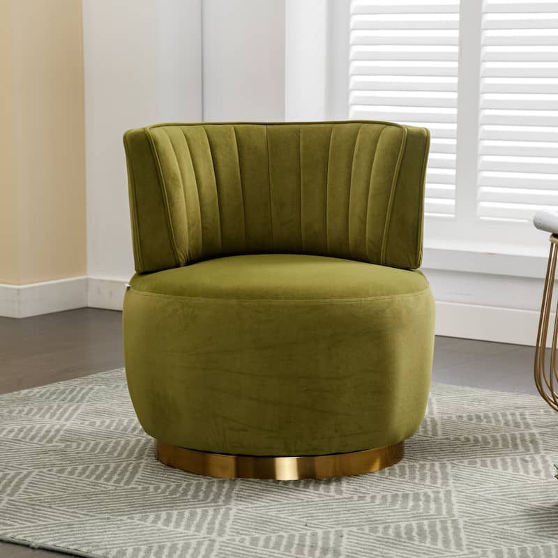 Swivel Barrel Chair, Comfy Velvet Upholstered Accent Sofa Chair, Leisure Club Chair with Shell-Shaped Back & Angled Armrests - Olive