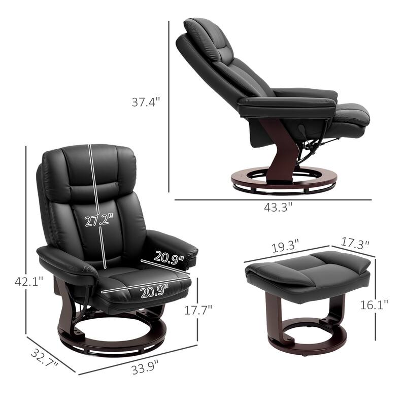 Modern Faux Leather Recliner Chair with Ottoman and Adjustable Positions Metal Base for Living Room
