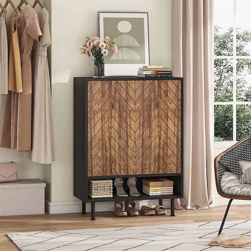 Entryway Shoe Storage Cabinet Shoe Rack Organizer Cabinet with Door - Brown