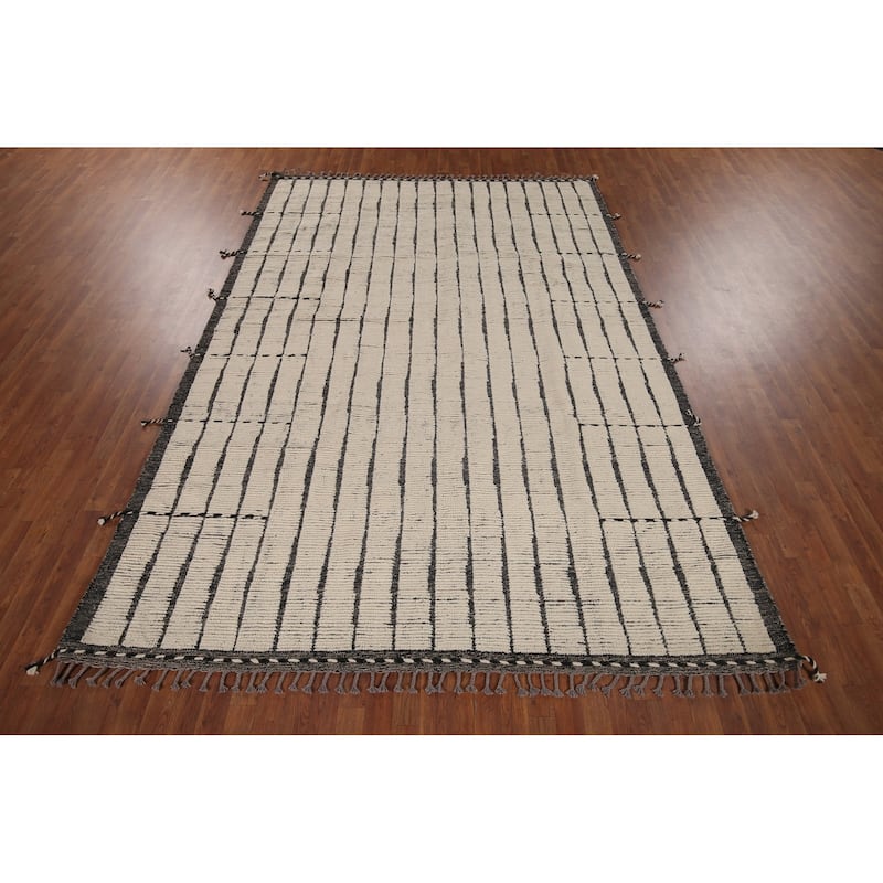Striped Moroccan Oriental Area Rug Handmade Wool Carpet - 7'9"x 11'3"