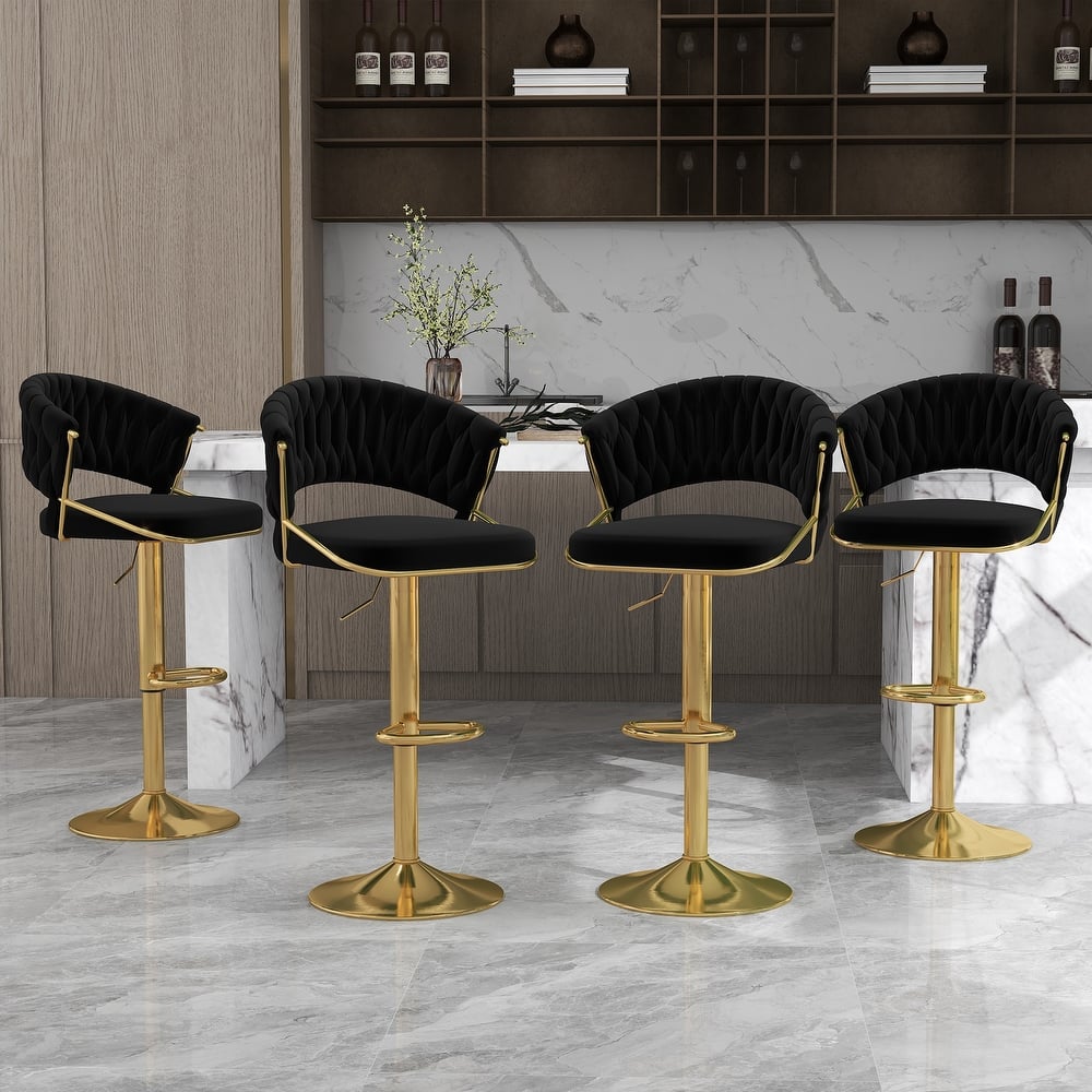 Set of 4 Modern Velvet Adjustable Bar Stools with Backs