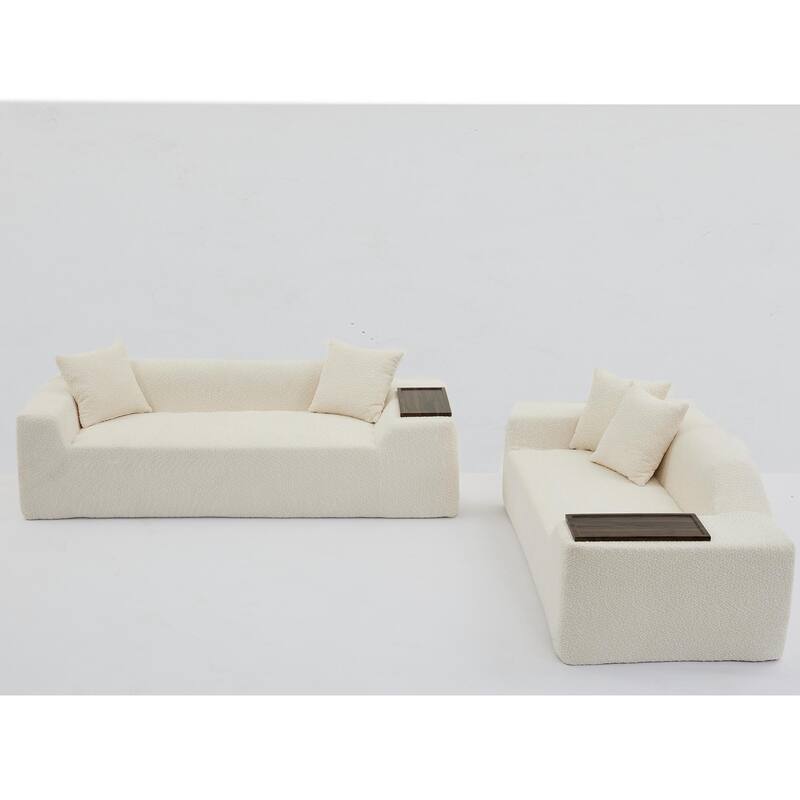2-Piece Cloud Sofa Set, Modern Upholstered 3-Seater and 2-Seater Couch with End Tables Comfortable Living Room Sofa Set