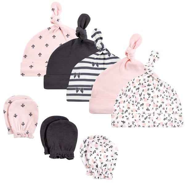 slide 1 of 1, Hudson Baby Infant Girl Cotton Cap and Scratch Mitten Set, Berry Floral, 0-6 Months - Berry Floral Berry Floral - 0-6 Months
