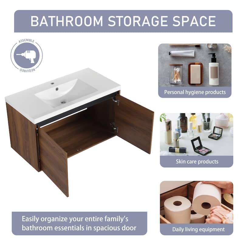 30"/36" Floating Bathroom Vanity with Sink, Wall Mounted Bathroom Vanity with Soft Close Doors