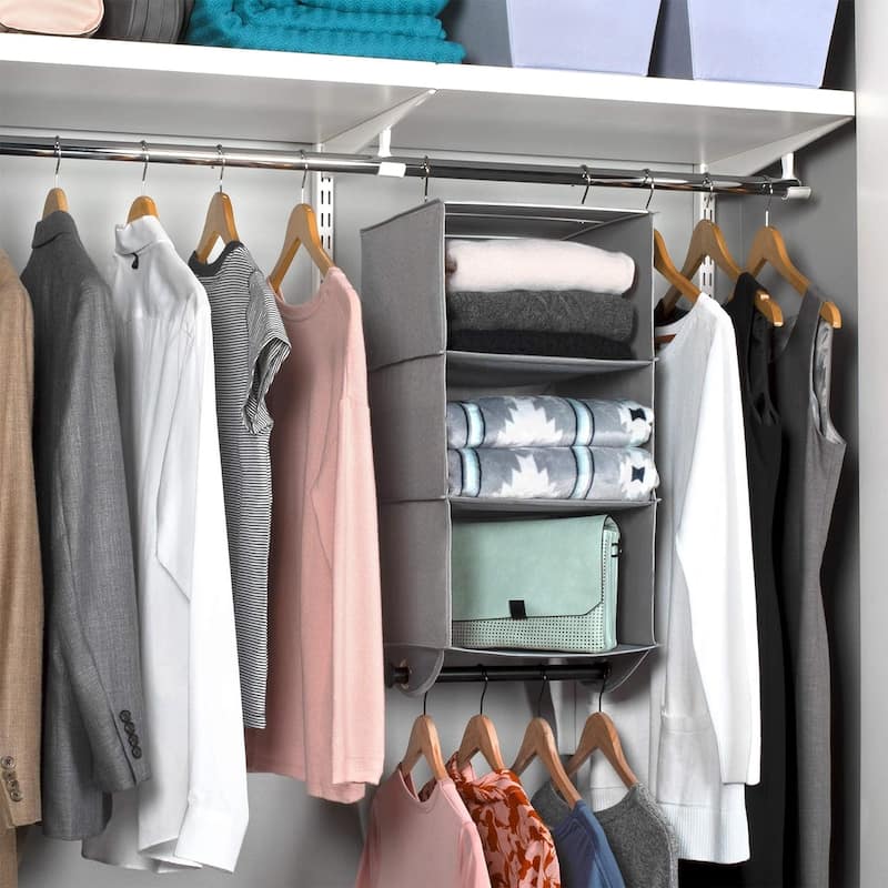 Hanging Closet Organizers with 3 Shelves - Closet Storage and RV Closet Organizer - Grey / Black