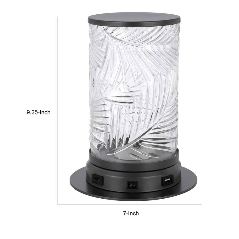Hem 9 Inch Accent Lamp, LED, Leaf Pattern Glass Shade, Gray Metal Finish