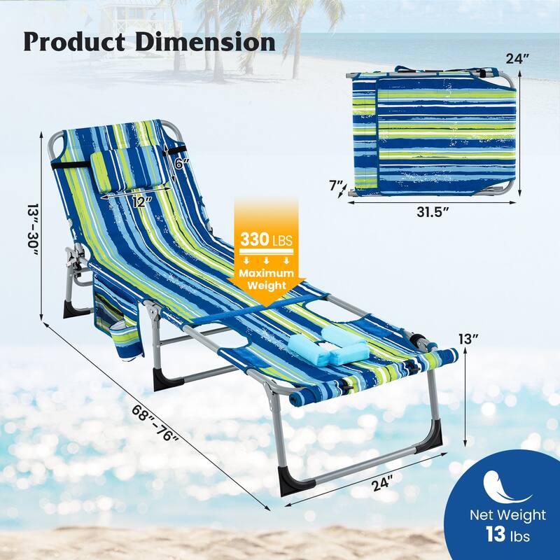Gymax 2 PCS Folding Chaise Lounge Chair Sunbathing Recliner w/