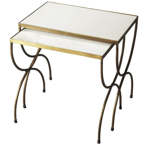 slide 2 of 2, Handmade Butler Bacchus Marble & Iron Nesting Tables (India) Gold - Marble