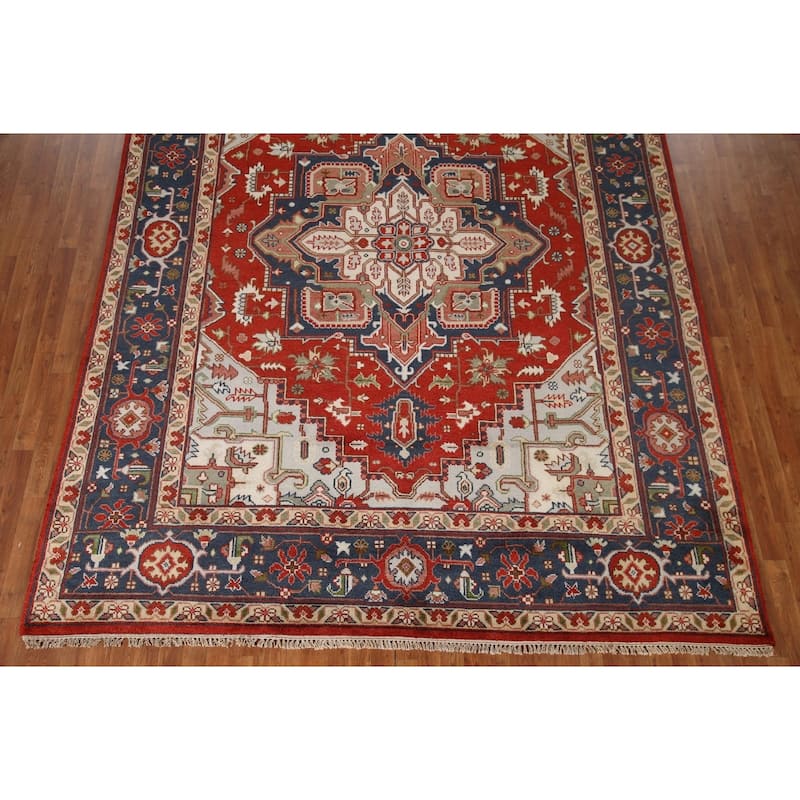 Geometric Heriz Serapi Oriental Area Rug Hand-Knotted Wool Carpet - 8'11"x 11'10"