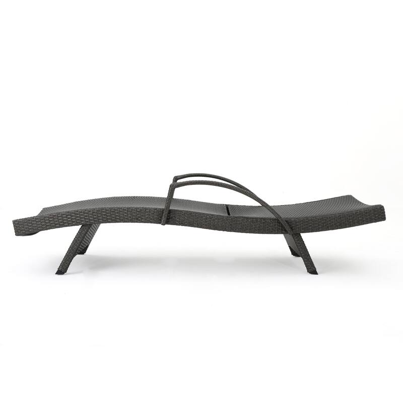 Outdoor Curved Wicker Lounge Chair Set of 2, Water Resistant Adjustable Reclining Chairs with Armrests & Folding Legs