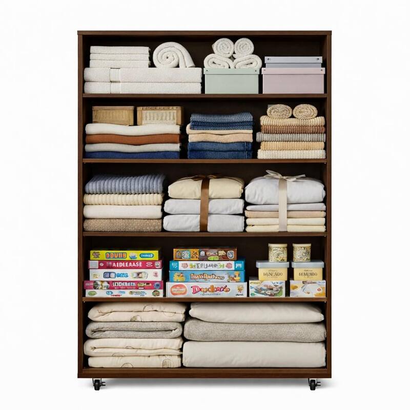 5 Drawer Dresser on Wheels Rustic Brown Rolling Chest of Drawers Storage Cabinet for Bedroom Closet, Wide Drawer Organizer