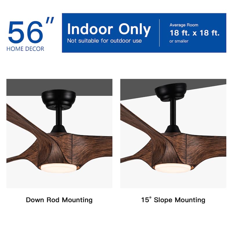 Indoor/Outdoor Ceiling Fan with 3 Reversible Blades, 56 Inch Integrated LED Ceiling Fan Lighting with Remote Control