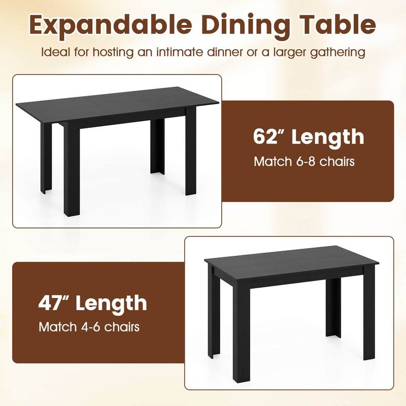 Costway 47”-62” Extendable Dining Table for 4-8 People for Dining Room - See Details