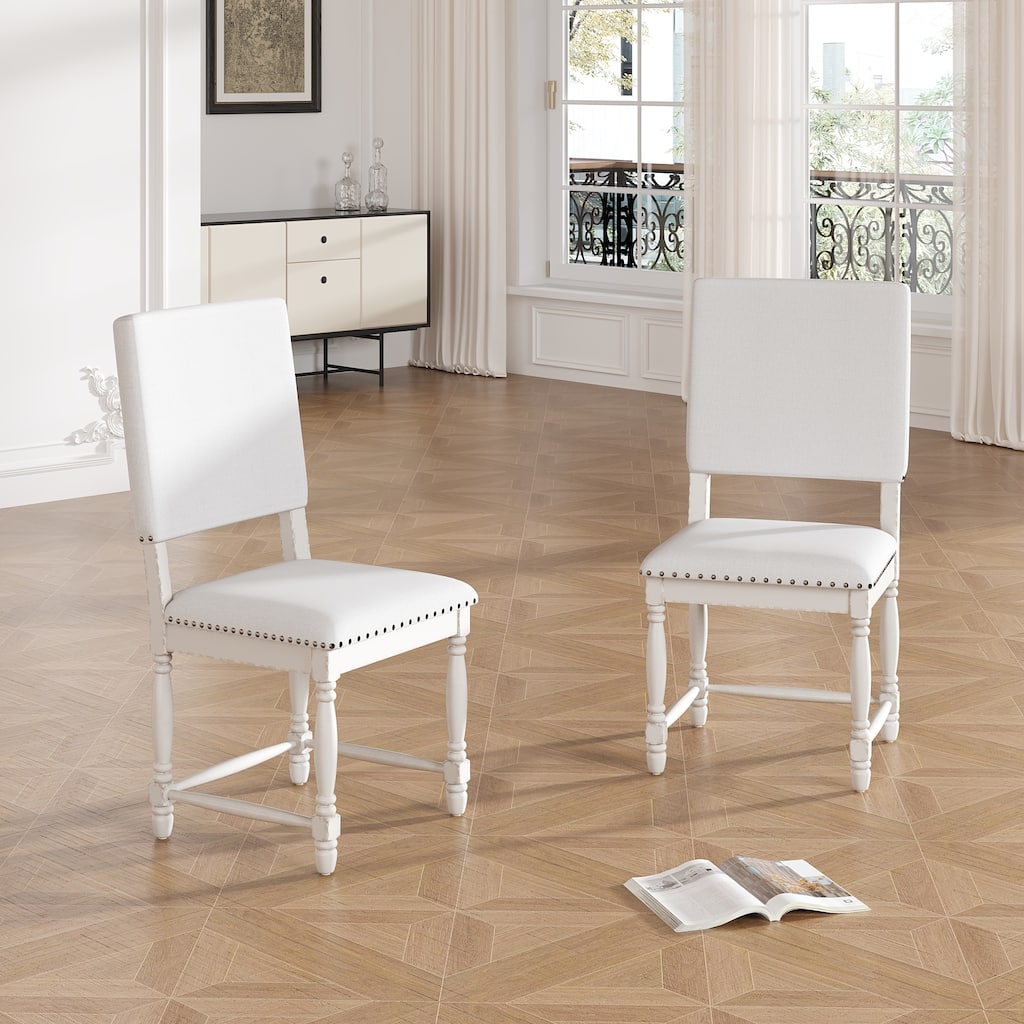 Vintage Traditional 2-Piece Upholstered Dining Chairs - Cream
