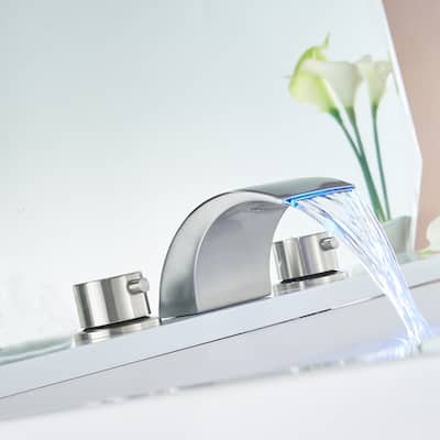 LED Waterfall Widespread Polished Nickel Bathroom Faucet
