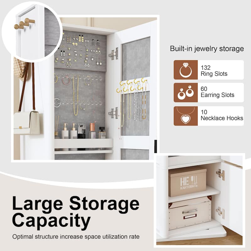 360° Rotating Jewelry Cabinet with Full-Length Mirror