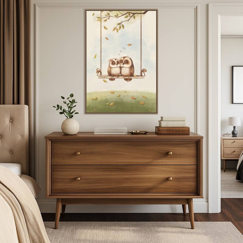 Owls In Love by Xuan Thai Framed Canvas Wall Art Print