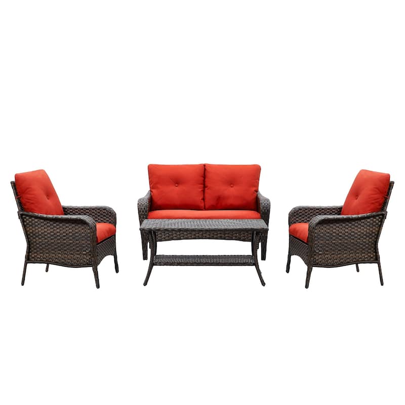 Pocassy 4-Piece Patio Wicker Sofa Set with Cushions