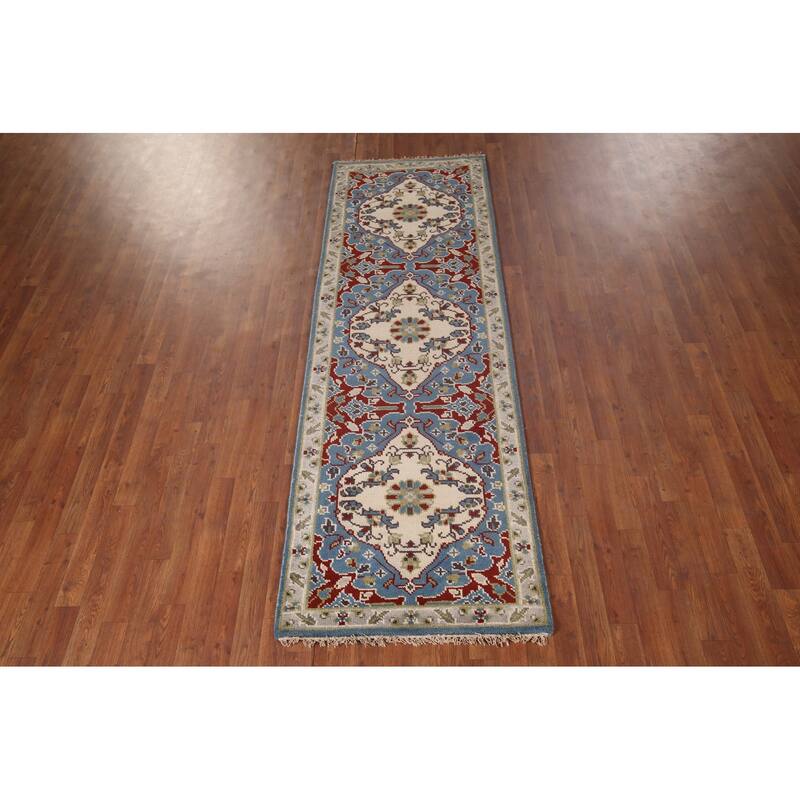 Blue Kazak Oriental Runner Rug Hand-Knotted Wool Carpet - 2'8"x 8'2"