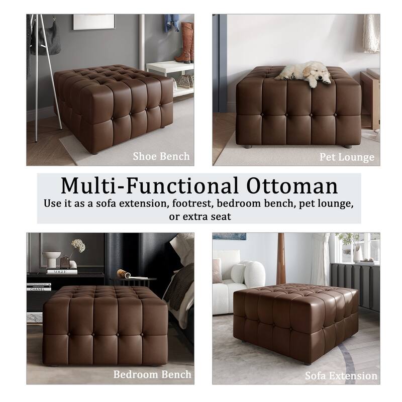 CraftPorch 7-Piece Elegance Button-Tufted PU Upholstered with Ottoman