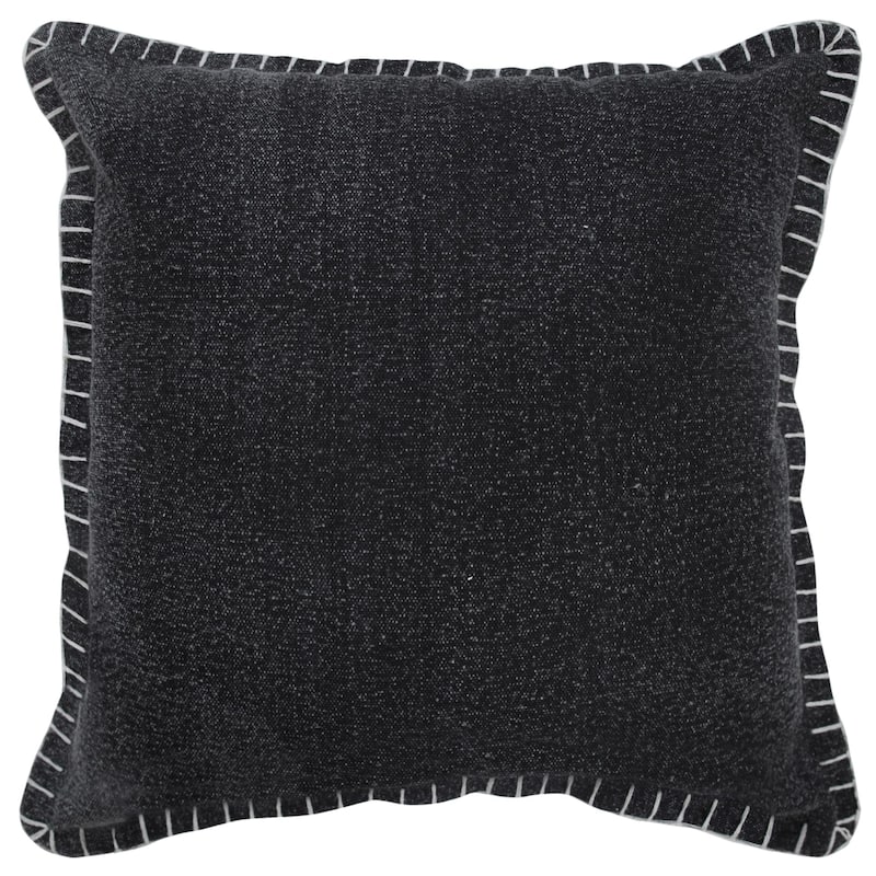 Hand Woven Embroidered Edge Square Throw Pillow - 20" - Jet Black