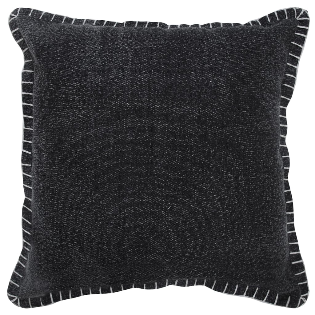Hand Woven Embroidered Edge Square Throw Pillow - 20" - Jet Black