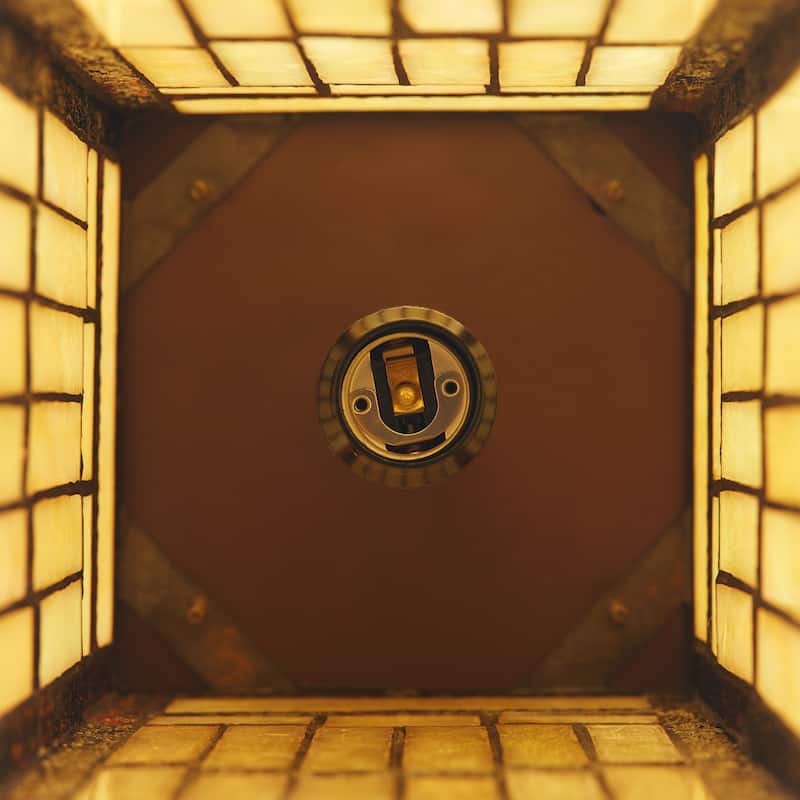 The Curated Nomad Wexler Stained-glass Rustic 17-inch Hurricane Lamp - 6.75"L x 6.75"W x 17.25"H