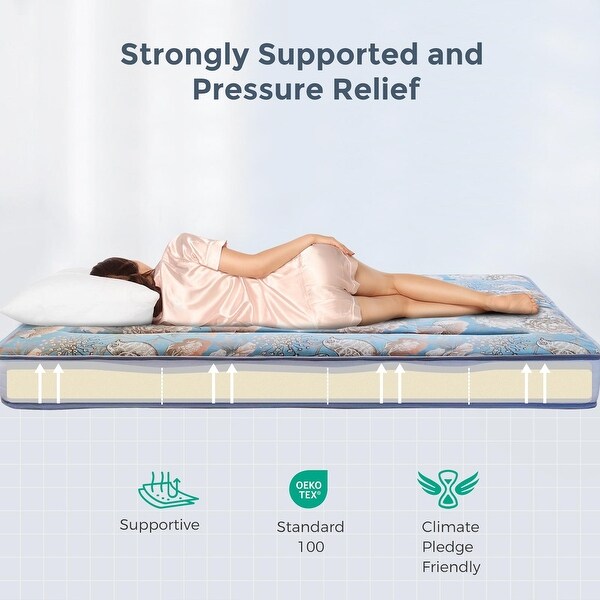 6-inch Thick Floral Pattern Floor Bed Futon Mattress - Bed Bath