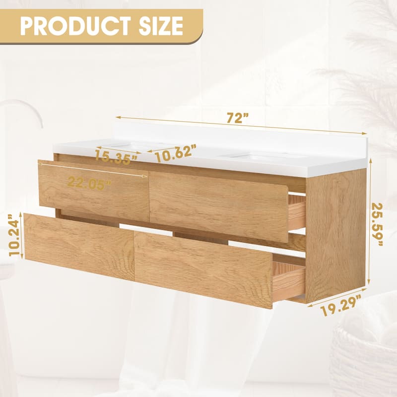 Sylphar 72 in. Toffee Oak Bath Vanity with Undermount Sink, 3 Top Options