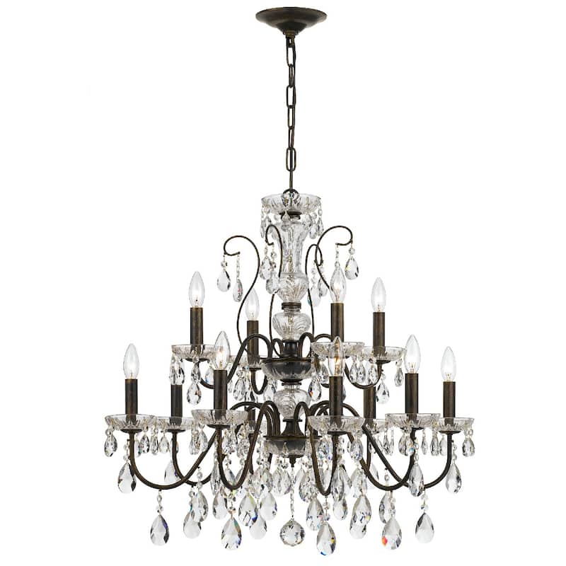 Butler 12 Light Clear Crystal English Bronze Chandelier - 29'' W x 29'' H