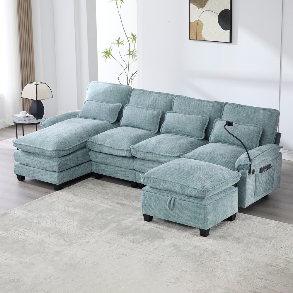 HOMEFUN Chenille Upholstered Oversized U-shaped Comfy Modular Sectional Sofa with Storage Ottoman