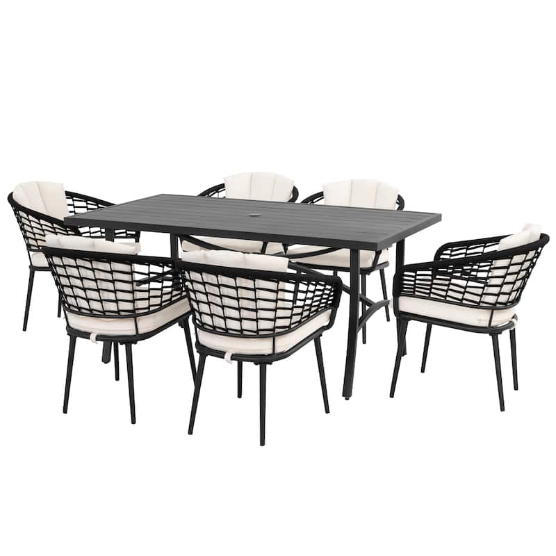 Outdoor Aluminum Dining Set with Powder-Coated Frame, Beige