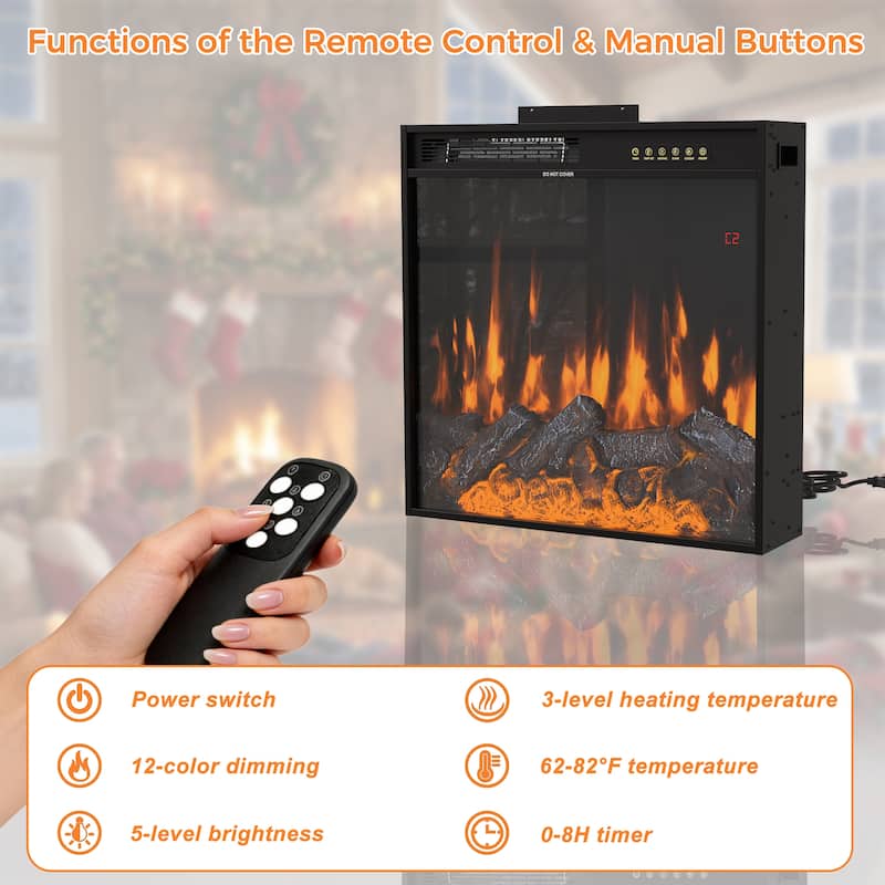 Freestanding Electric Fireplace with Mantel, 24" Electric Fireplace Insert, Adjustable Flame Colors, Remote Control & Thermostat