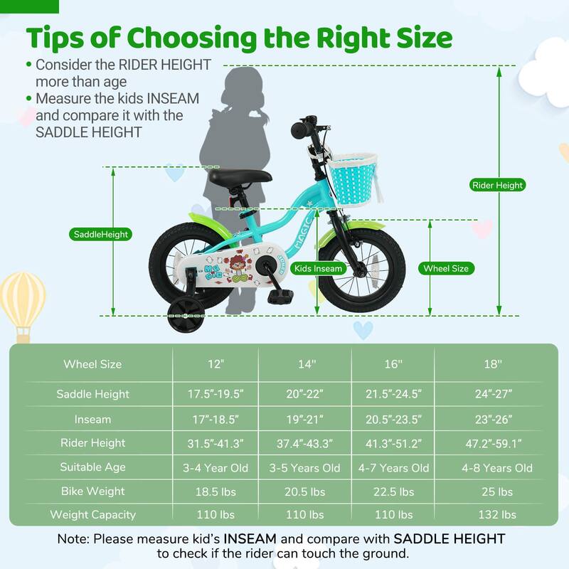 Costway 12”/14”/16”/18” Kids Bike with Training Wheels, Basket, Hand & - See Details