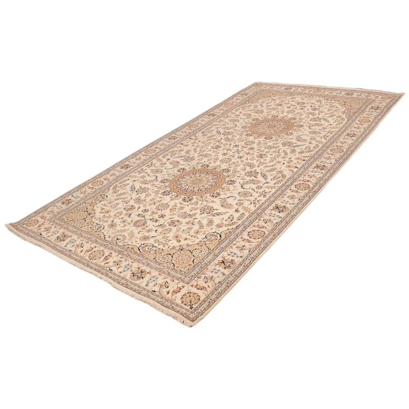 ECARPETGALLERY Hand-knotted Nain Cream Silk, Wool Rug - 8'0 x 15'11