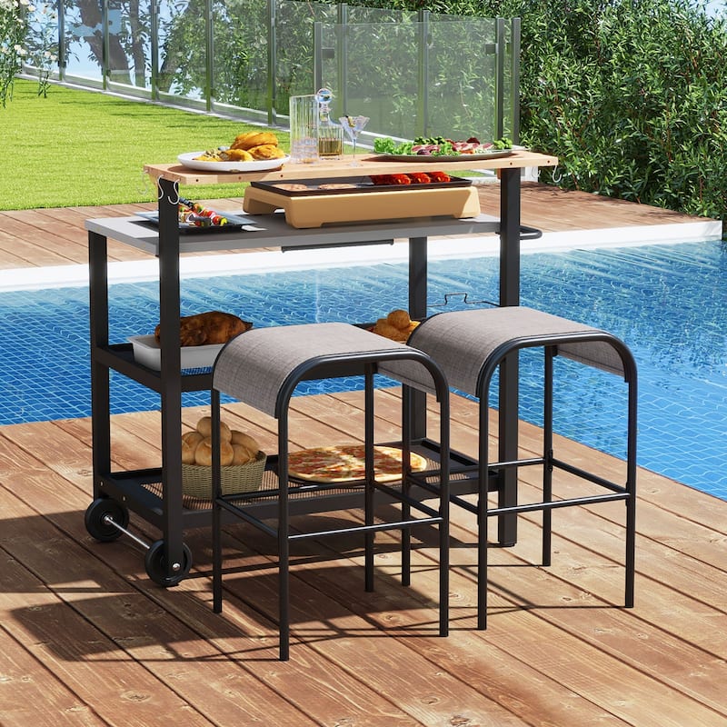 Gymax Rolling Bar Cart w/ Flip-up Table Hooks Paper Towel Holder 2