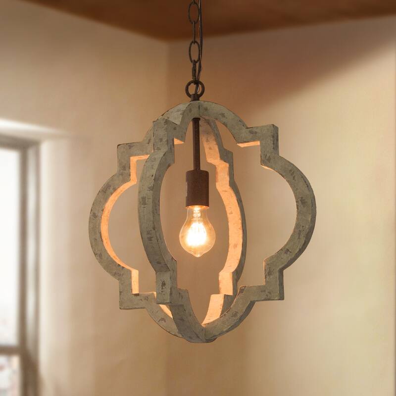 Farmhouse Rustic Wood 1-Light Lantern Chandelier Coastal Shabby Chic Style - D16"xH17.5"