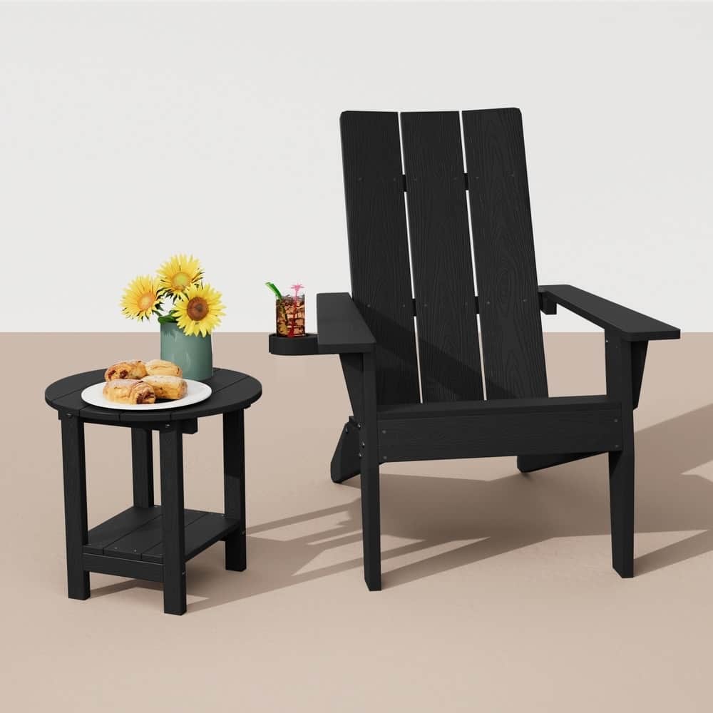 WINSOON 2-Piece All Weather HIPS Outdoor Adirondack Cup Holder Chair and Table set