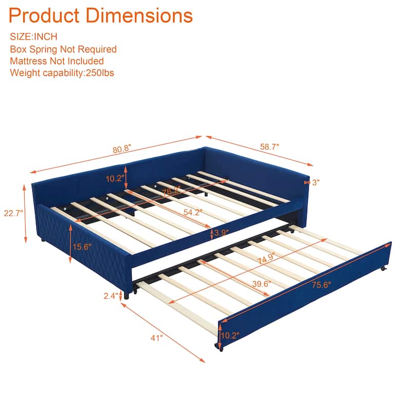 Twin Corner Daybed with Trundle, L-Shaped Upholstered Day Bed Frame Velvet Sofa Bed with Charging Port, Wood Slats Support