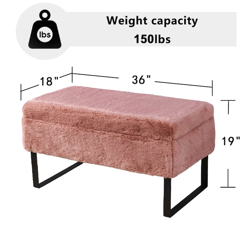 Heavy FauxFur Storage Ottoman with 2 Pillow Set