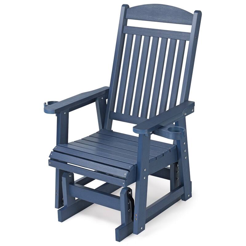 Poly Lumber Patio Glider for One Person with Cup Holders, HIPS Material, All-Weather Resistant - Blue